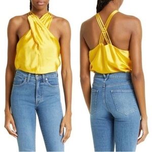 ⭐️ Veronica Beard Stewart Sleeveless Silk Halter top Bright Sunset yellow size 8